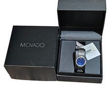 RARE Movado Esperanza Women's Diamond BLUE Dial Swiss Quartz Watch 048141364S