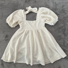 Free People Violet Puff Sleeve Mini Dress Textured MEDIUM Cream White
