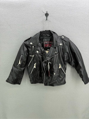 Deadstock Vintage PFG Youth Moto Coat Jacket Black Size 3 Faux Leather Biker Hal