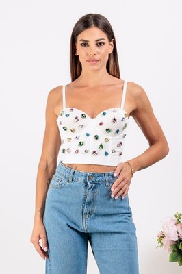 Damen Steine Top Kurz Casual Träger Shirt Elegant T-Shirt Slim VEQUE
