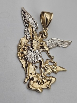 Großer großer massiver 10k Gold Saint Michael Miguel Anhänger Charm 1,8 Zoll lang