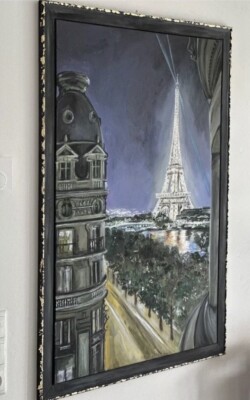 Paris   Eiffelturm bei Nacht   Acryl   BILD Handgemalt auf Leinwand 