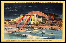 ATLANTIC CITY, Auditorium & Convention Hall by Night--Linen Postcard G318