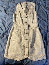 Stitch X Feather White V Neck Vest Denim Mini Dress (size Medium)