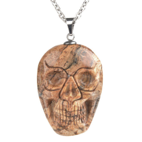 34-36mm Picture Jasper crystal healing skull pendant 1.3"-1.4"(pendant only) - Picture 1 of 2