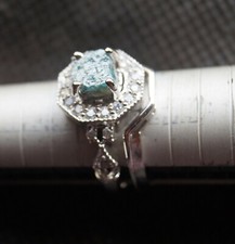 1.60cts Blue Rough Diamond Ring, Uncut Raw Diamond 925 silver Couple Ring set