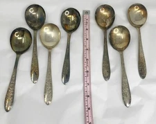 National Silver Co 1937 ROSE & LEAF  Silver Plate 7 Gumbo Soup Spoons Flatware