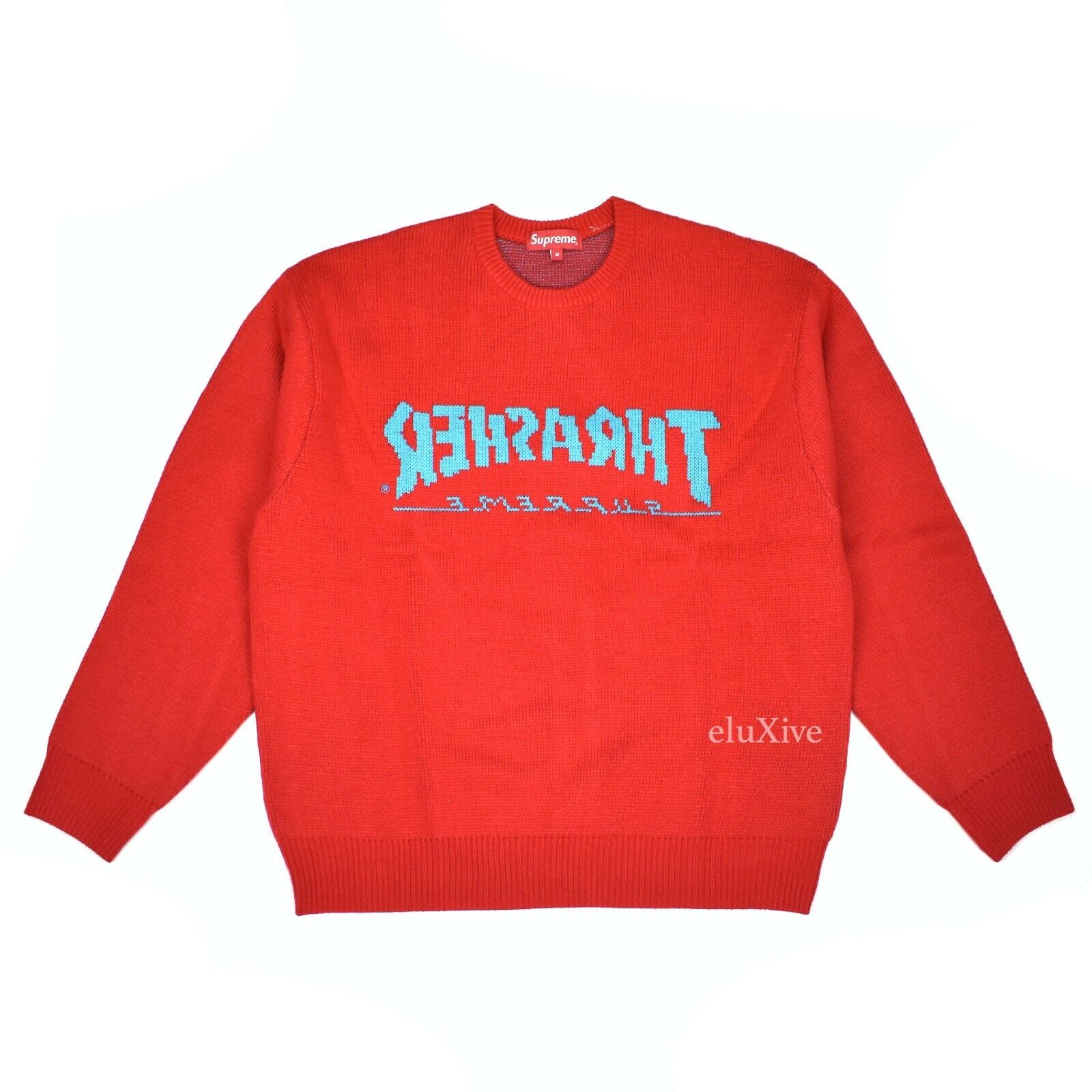 NWT Supreme Thrasher Red Jacquard Knit Logo Sweater M FW21 DS AUTHENTIC