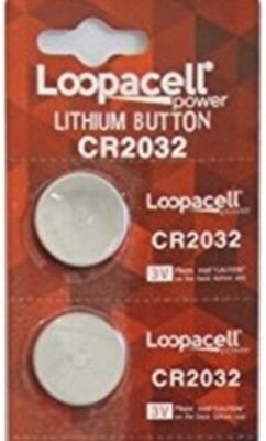 2 Pack Loopacell / 2032 / CR2032 / 3V / Lithium Coin Cell Battery