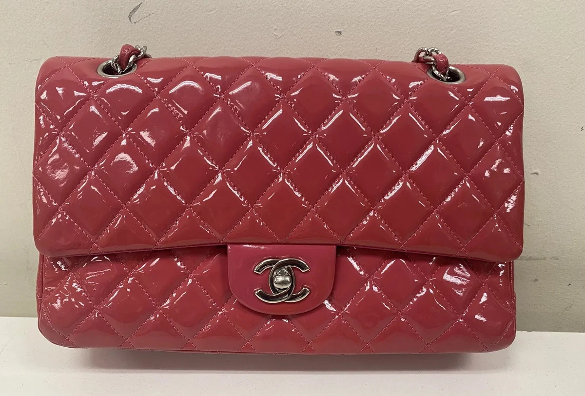 Chanel Classic Double Flap Bag Quilted Patent Medium Pink