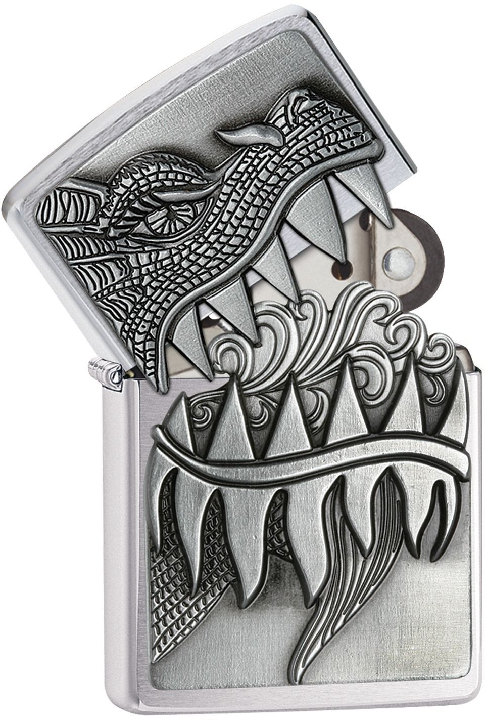 New Zippo Windproof Fire Breathing Dragon Lighter, 28969, New In Velour Box.