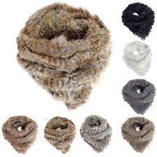 Damen Pelz Schal Loop Strick Schlauchschal aus Kaninchenfell Hasenfell
