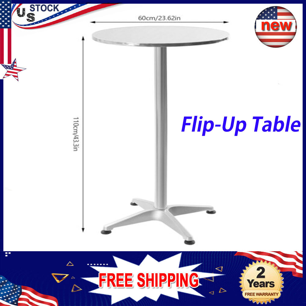 Sliver Adjustable Height Pub Bar Cocktail Table 360 Swivel Round W/Flip-up Table