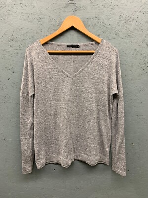 Rag & Bone T-Shirt Women s Medium Gray Theo Long Sleeve Knit V-Neck Pullover