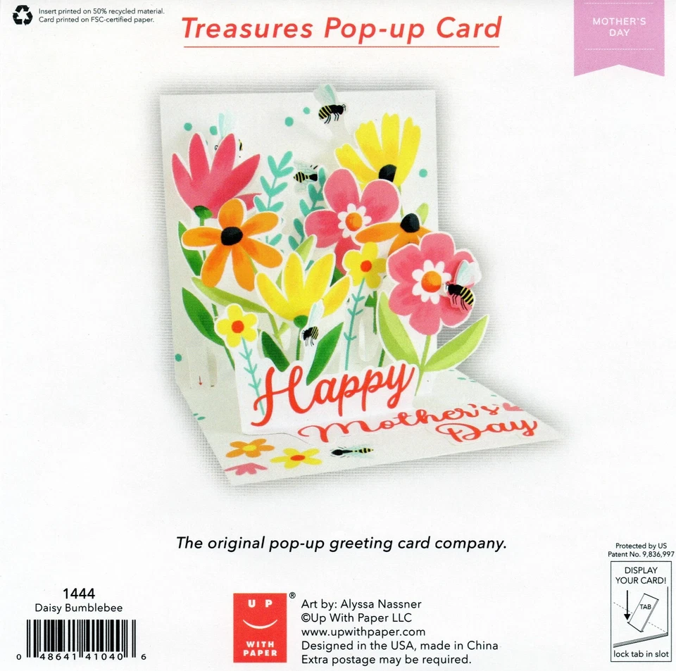MOTHER'S DAY Pop-Up Card, "Daisy Bumblebee" by Alyssa Nassner — Up With Paper - Image 3 of 4