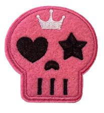 PINK SKULL with White Crown - Embroidered Iron-On/ Sew-On Patch