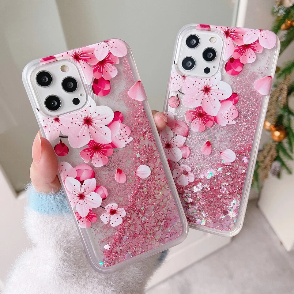 Funda Líquida Flor Melocotón Brillante Arenas Movedizas Para iPhone Samsung XiaoMi Huawei Foto 4 de 4