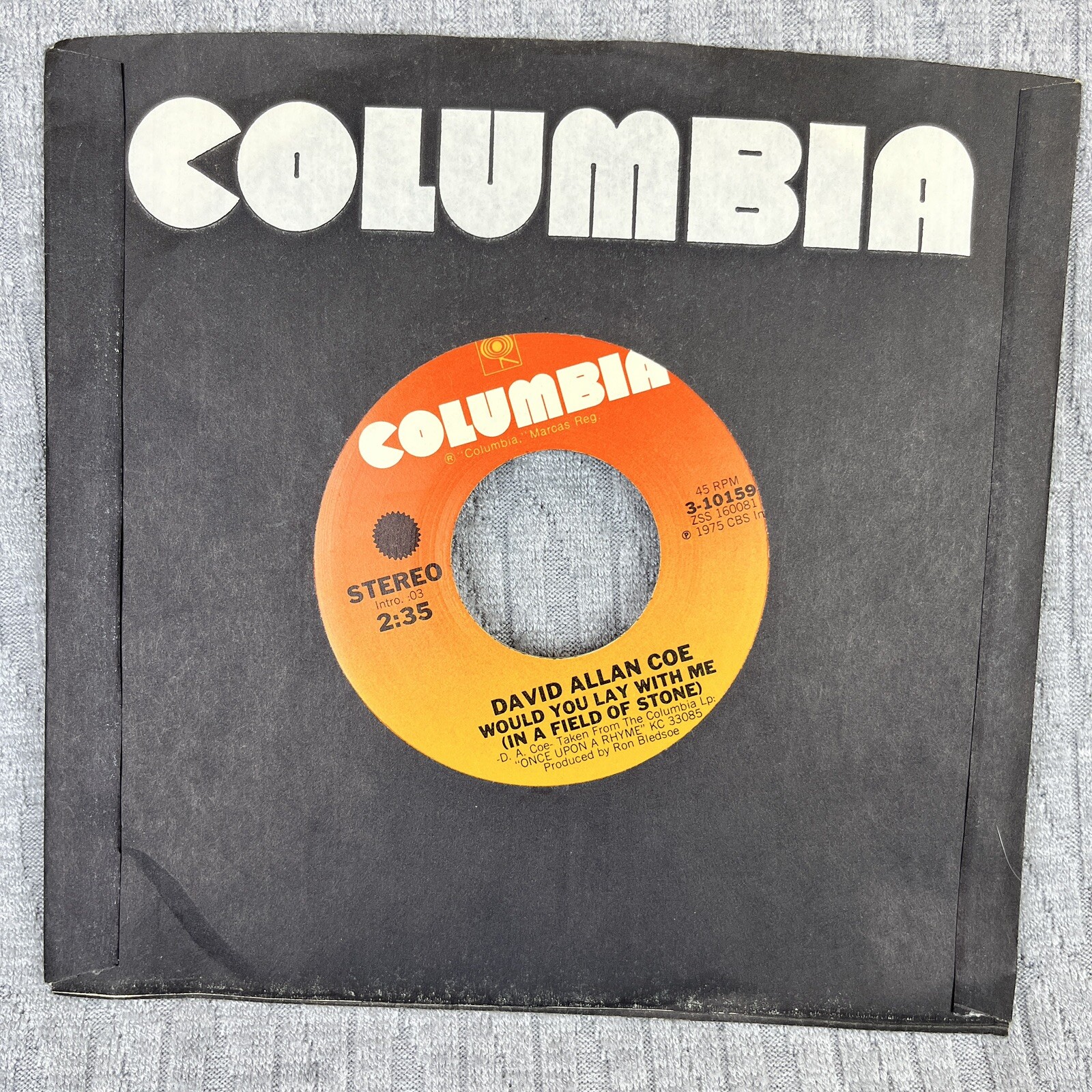 Vintage 45 RPM record David Allan Coe Columbia records country western blues