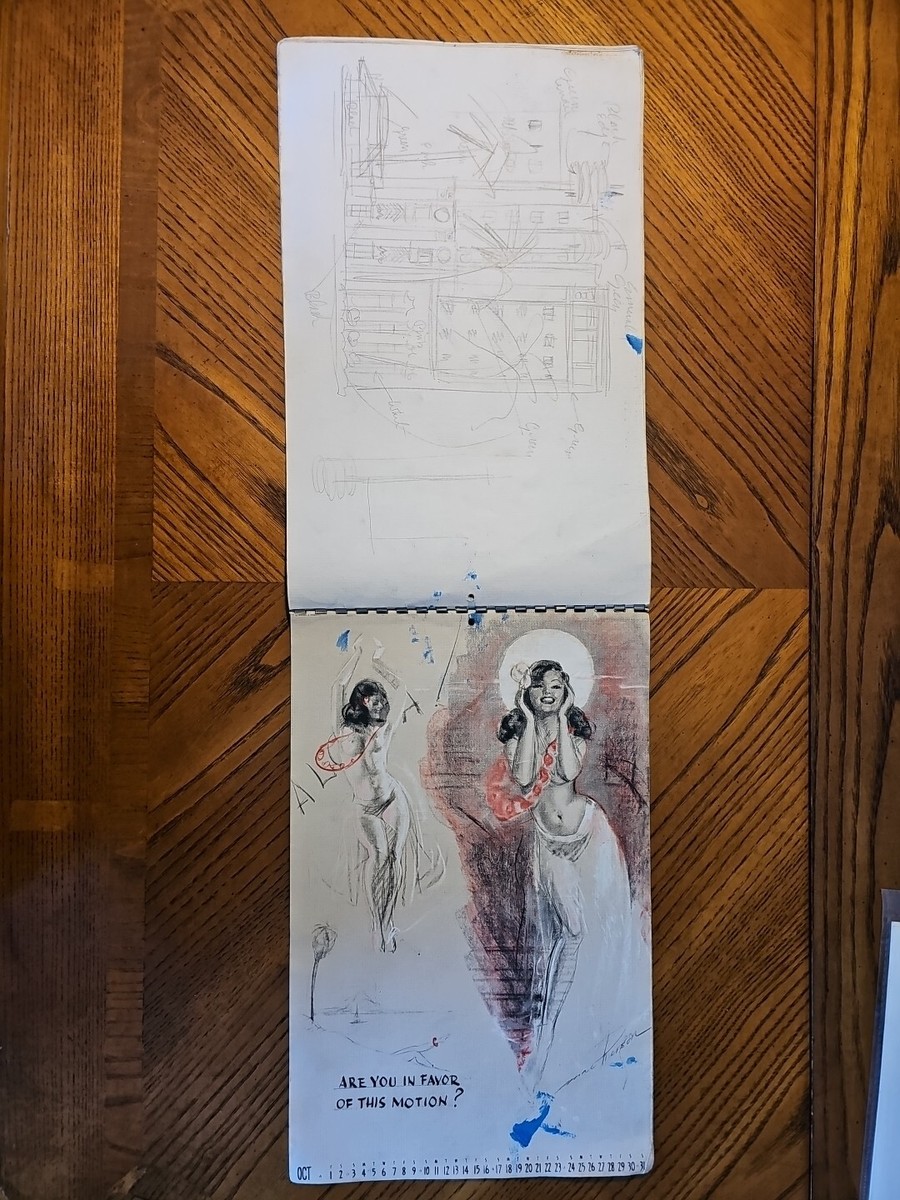 Vintage Pin Up Calendar of Earl Mac Pherson 1943 Artist's Sketch