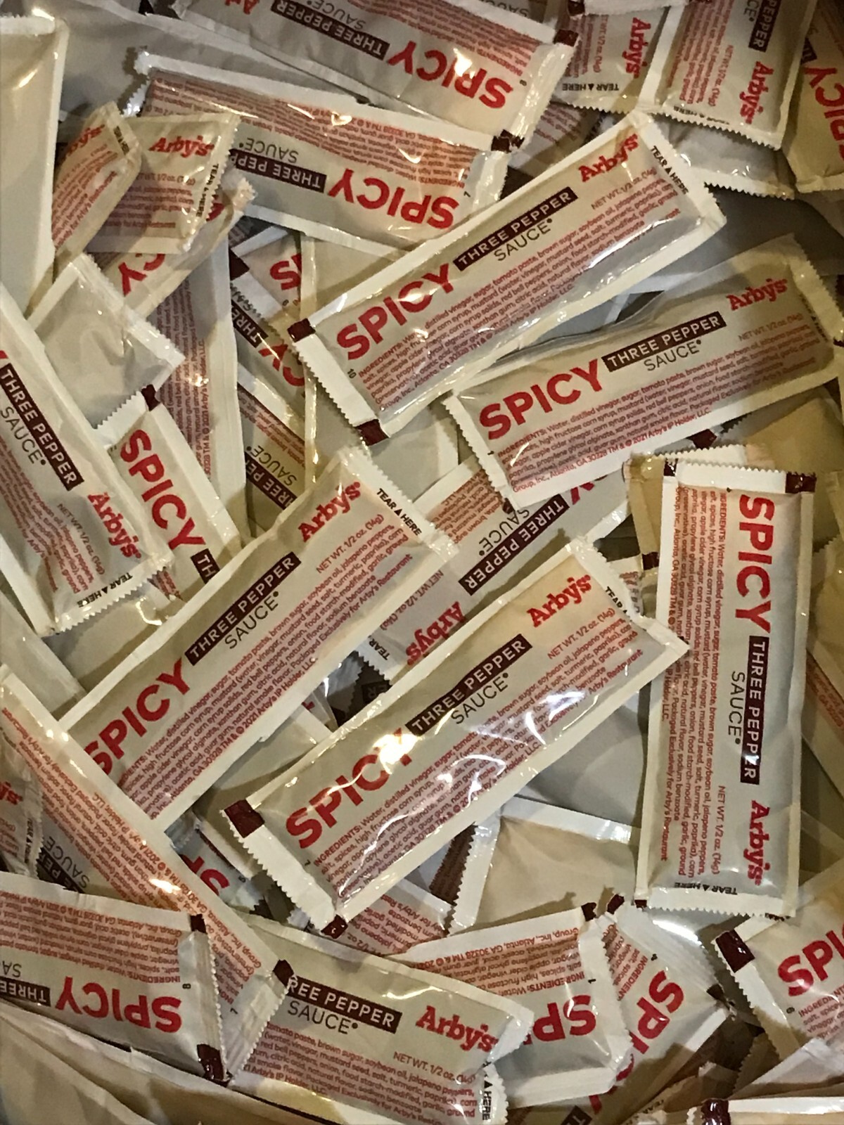 Arby's Spicy Three Pepper Sauce Packets Roast Beef Dip 3 Dipping Hot