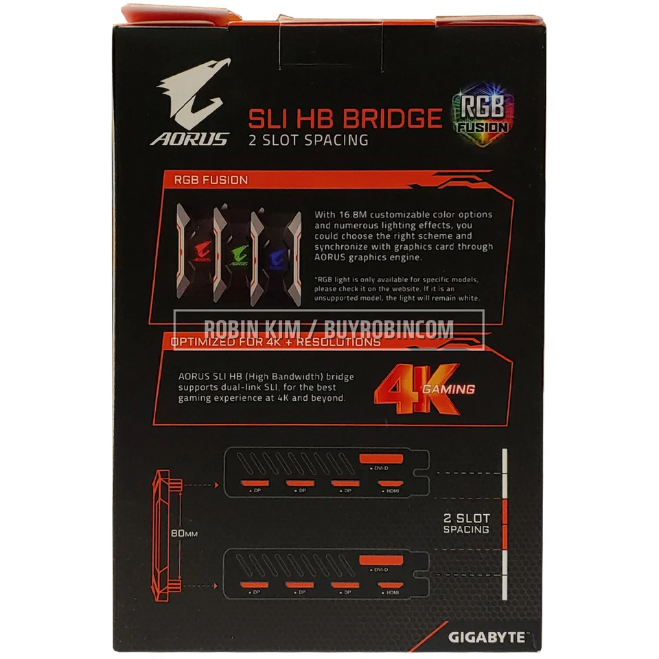 GIGABYTE AORUS SLI HB bridge RGB 2 Slot PCI-E Spacing Supports Dual Link SLI HB - Image 2 of 4