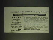 1937 Lyman Targetspot and Super-Targetspot Scopes Ad - The outstanding scopes