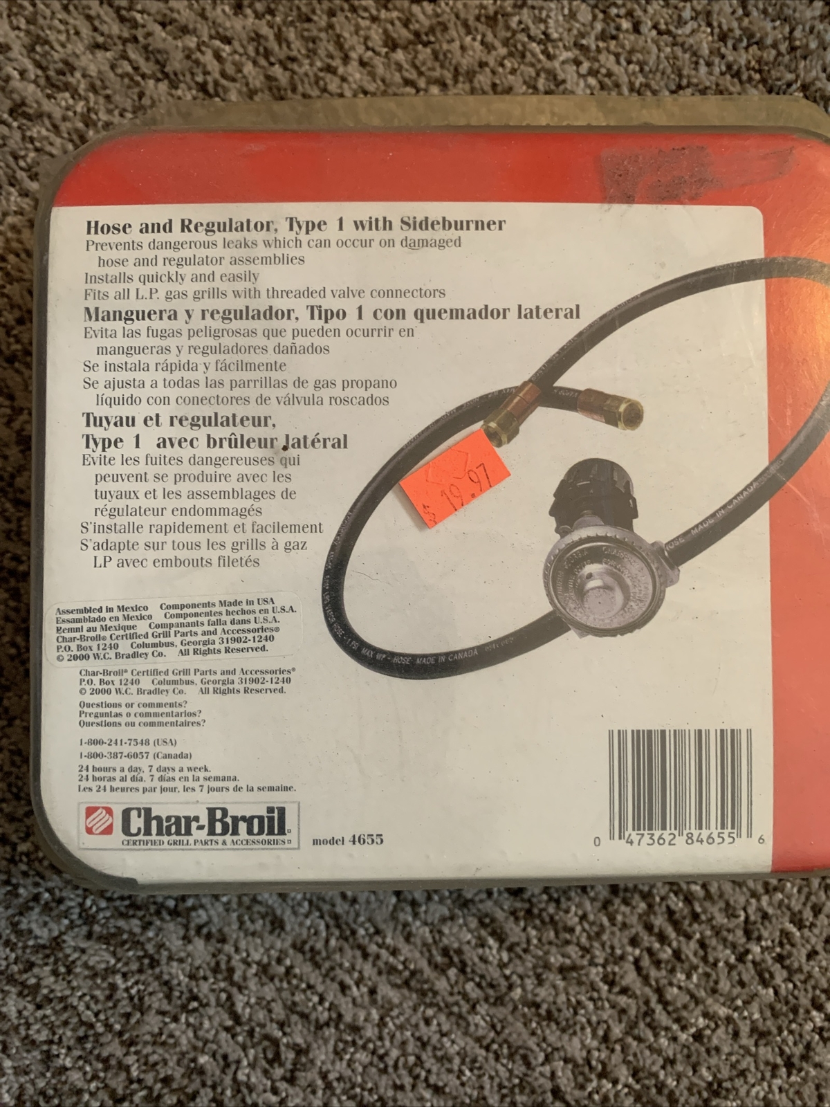 CharBroil Hose and Regulator for Grills with Side Burner Type1 eBay