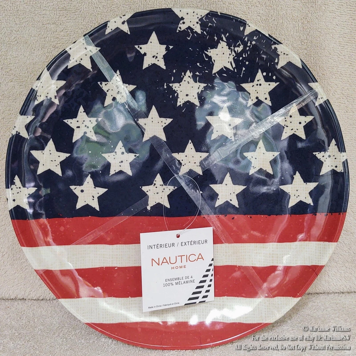 Patriotic 4th July Red Round S/ 4 Nautica Home Melamine Dinner Plates