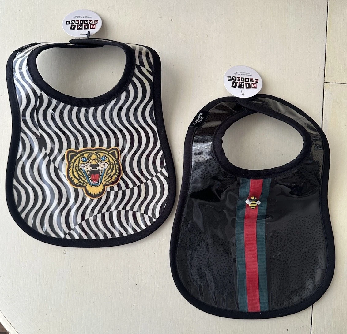A12 Mini Maniacs Vinyl/Vegan Leather Bib Tiger & Goochi Goochi Goo Set Of 2 NWT!