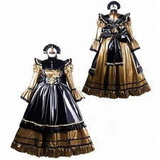 Gothic Lolita Girl Maid Lockable Gold PVC Dress cosplay costumes Tailor-made