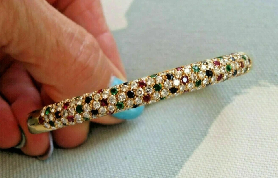 5Ct Round Cut Lab Created Ruby Diam 14K Yellow Gold Plated Women's Bangle 7.5" - Image 4 of 4