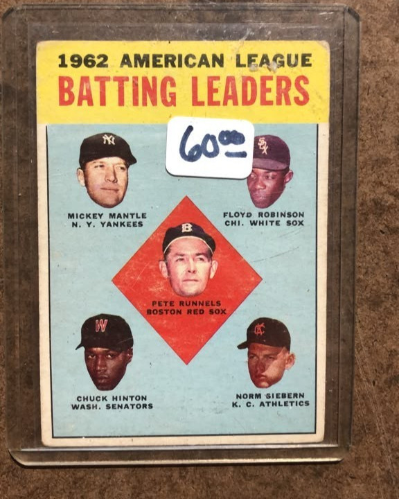 1963 Topps #2 Mickey Mantle AL Batting Leaders 1962 HOF Yankees Centered