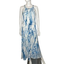 Calvin Klein Women's Blue/White Sleeveless Printed Layered Maxi Dress sz M