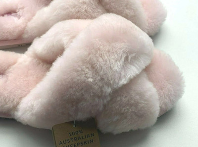 NWT LAMO ALISA Rose Criss-crossed Sheepskin Fur Slippers size 7
