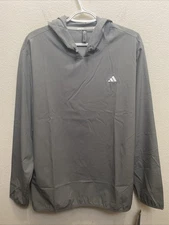 Adidas Men's Large Gray Long Sleeve Woven Pullover with Hood Jacket NWT $70