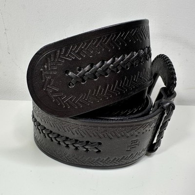 Lauren Ralph Lauren Black Leather & Silver Metal Whipstitched Wide Belt Womens M Lauren Ralph Lauren Black Leather & Silver Metal  main image 2