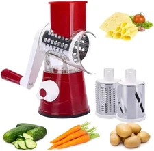 3-in-1 Rotary Food Vegetable Nuts Cheese Fruit Slicer Shredder Cutter Grater Red