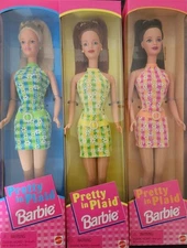 LOT of 3 Pretty In Plaid Barbie Dolls 1998 #20666 #20667 #20668 Mattel Toys R Us