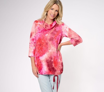 LOGO by Lori Goldstein Women's Top Sz L Silky French Terry Cowl WINE A609288