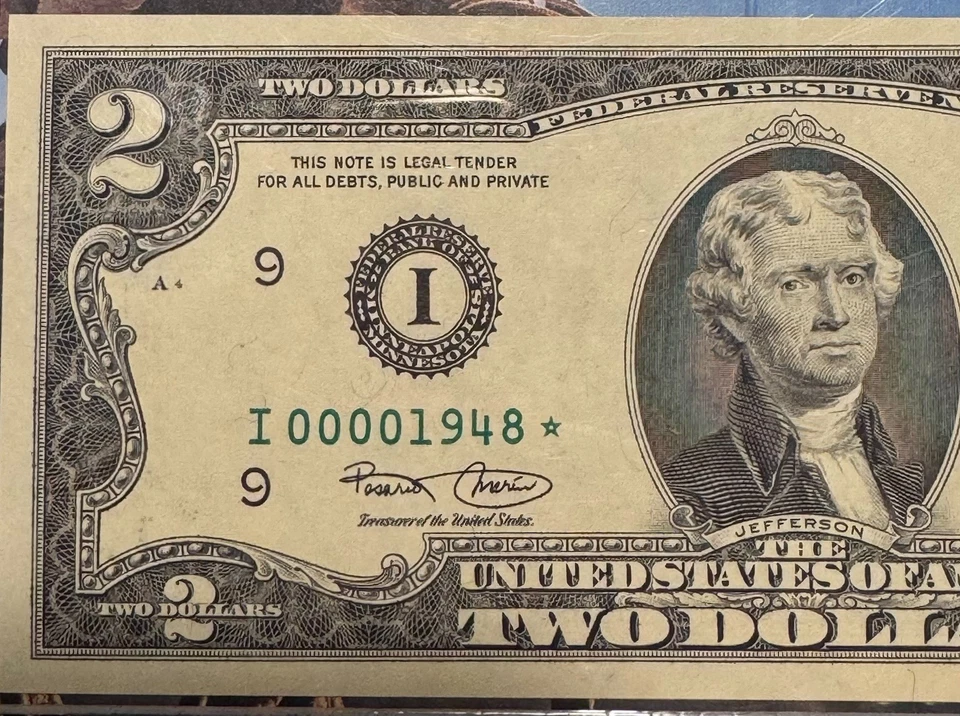 2003 2$ Minneapolis Star note Fr#1937-I PCGS 65 Gem PPQ Fancy Low Number - Image 3 of 4