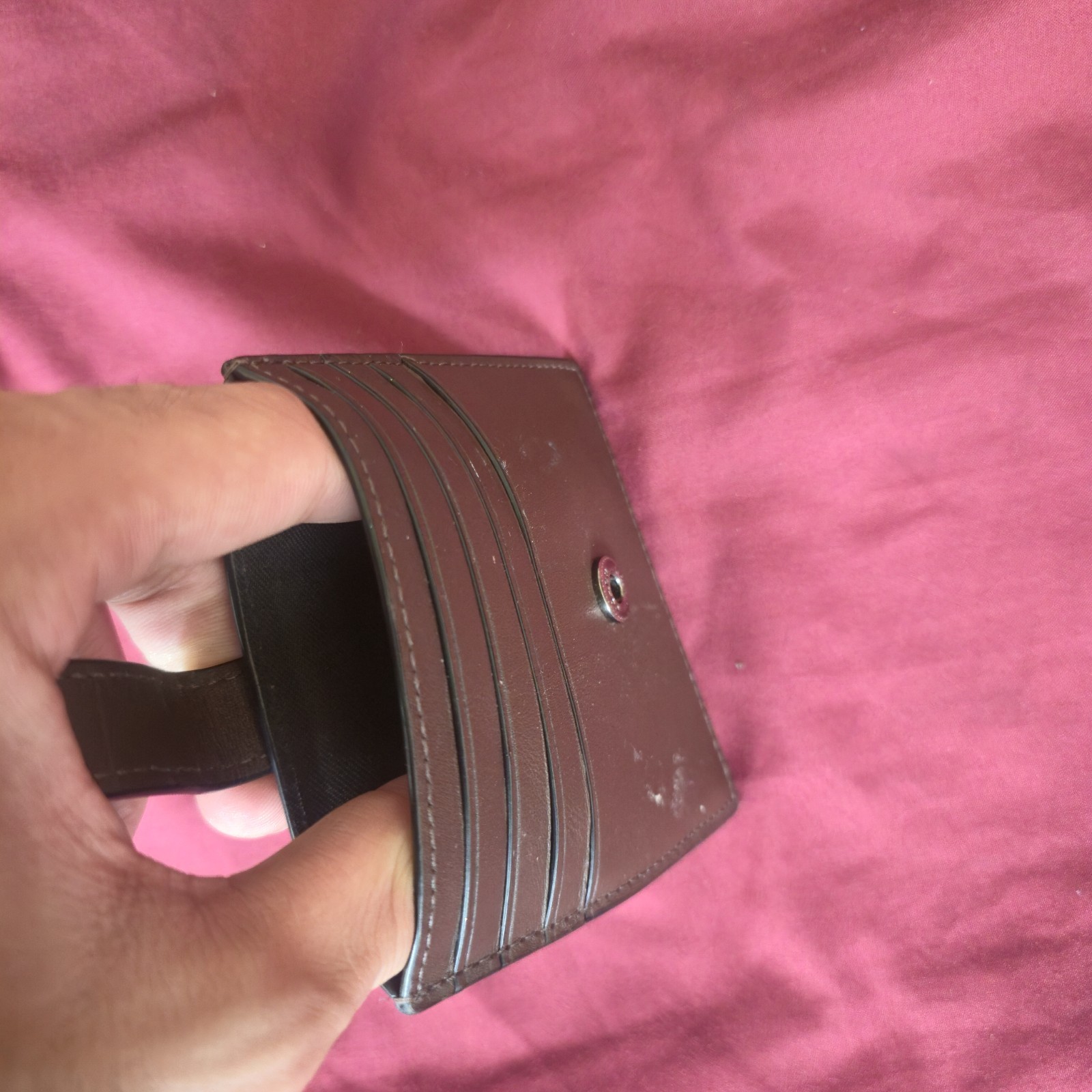 Used COACH Leather Snap Card Holder Wallet Tan/Nude - See Flaws