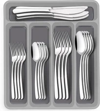 40-Piece Silverware Set with Organizer, EWFEN Heavy Duty Stainless Silver 