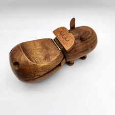 Hippo Zoo Line Vintage 1959 Japan Teak Wood Hippopotamus Trinket Box