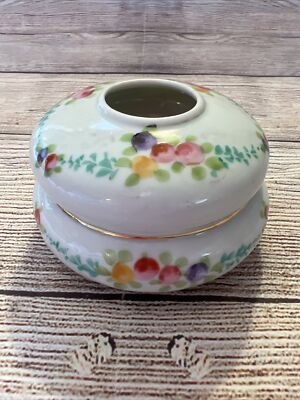 VTG Porcelain Hair Receiver Hand Painted Pink Turquoise Bright Colors 4  AS IS