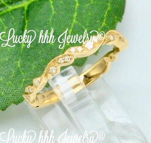 14k Solid Yellow gold Natural Diamond Anniversary band ring 0.12 ct millgrain