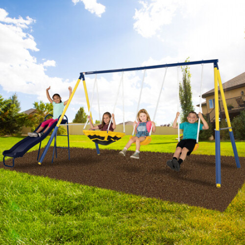 metal swing and slide set