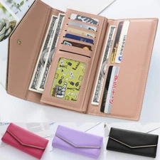 Women Leather Wallet Envelope Clutch Long Card Holder Purse Bag Handbag US FAST