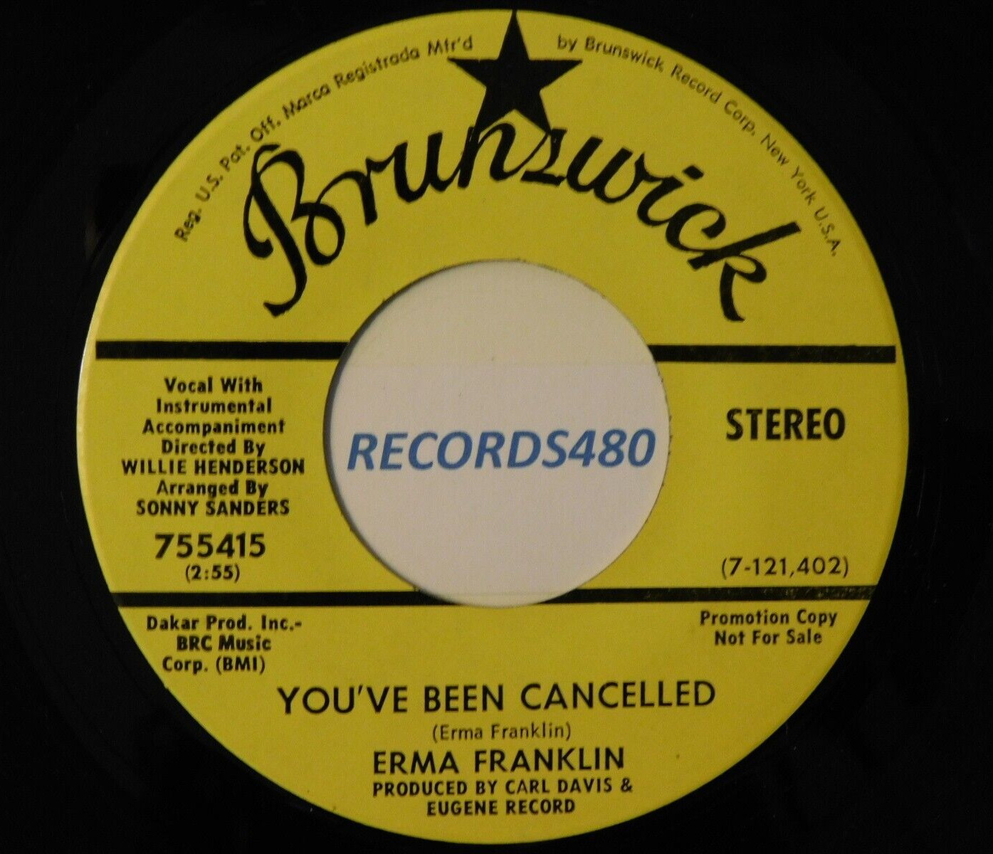 PROMO 45 Erma Franklin "You've Been Cancelled/Saving My Love For You" Brunswick