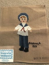 Vintage Brunswick Needlepoint Little Boy Pre Stiched Canvas Virgin Wool Design