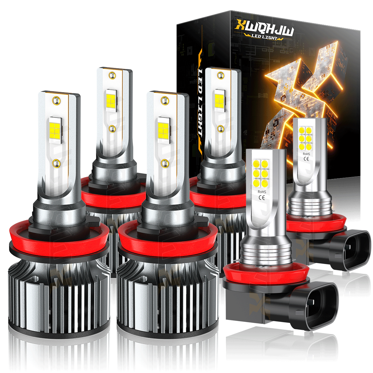 6000K Cool White LED Headlight Fog Light Bulbs 10000LM Hi/Lo Beam Set